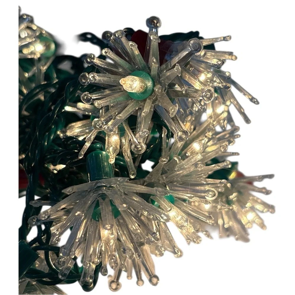 Vintage 40 Clear Christmas String Light Set Flower Starburst Daisy Atomic Tested